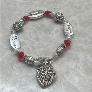 Silver and Red Grandmother Charm Bracelet